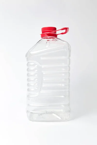 Grand Récipient Vide Transparent Plastique Pour Eau Différents Liquides Sur — Photo