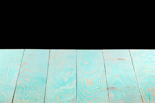 黒の背景に自然なライトブルーの木製のテクスチャ空の背景 コピースペース 空白の木製のテーブル あなたの創造性のために使用できる — ストック写真