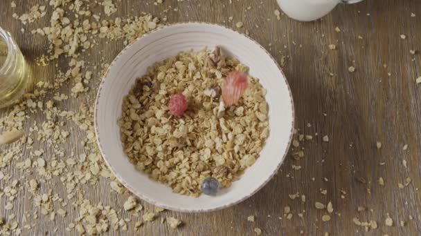 Mélange Baies Noix Flocons Avoine Granola Ingrédients Pour Nutrition Alimentaire — Video