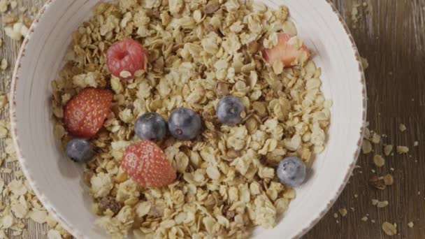Mélange Baies Noix Flocons Avoine Granola Ingrédients Pour Nutrition Alimentaire — Video