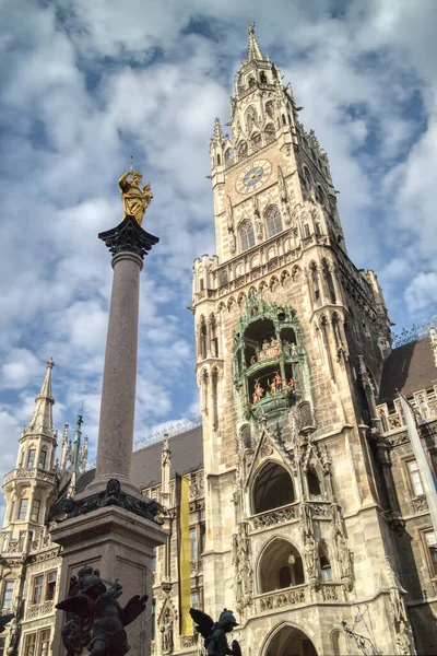 Marienplatz Central Square Mary Column New Town Hall Background Blue — Stock Photo, Image