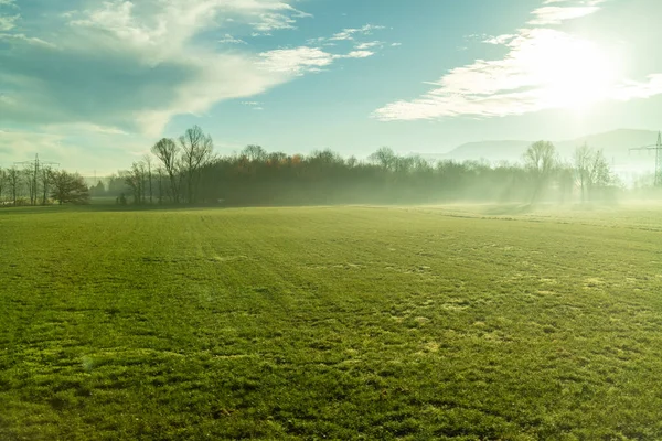 Paisagem Rural Tranquila Outono Com Área Agrícola Campos Fundo Céu — Fotografia de Stock