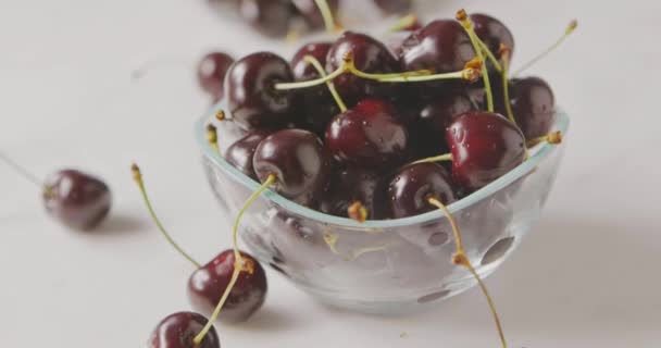 Pile Fresh Ripe Cherries Bowl Video — Stock Video