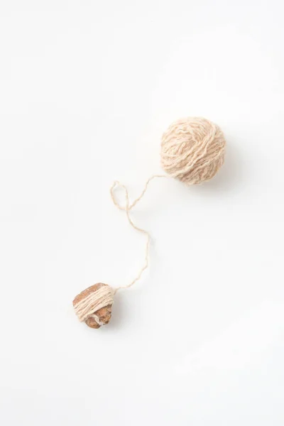 Ball Natural Woolen Thread Handmade Knitting Isolated White Background Concept — Stock Photo, Image