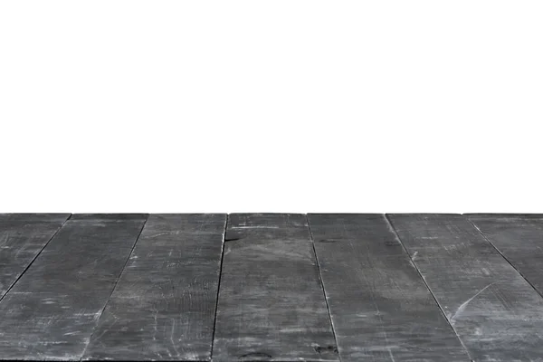Темно Серый Пустой Старый Деревянный Стол Белом Фоне Демонстрации Монтажа — стоковое фото