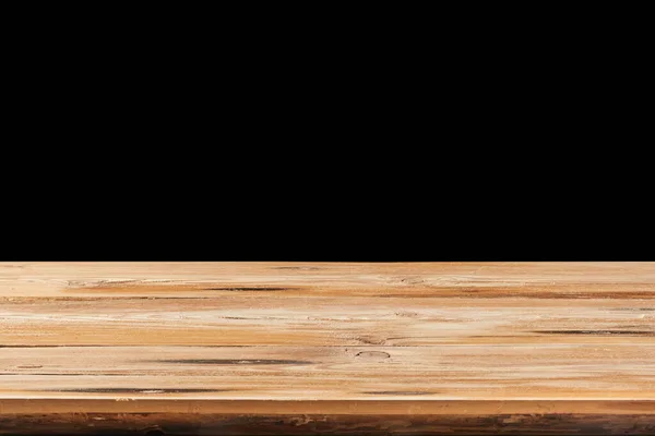 Пустой Старый Жесткий Деревянный Настил Черном Фоне Отображения Монтажа Вашей — стоковое фото