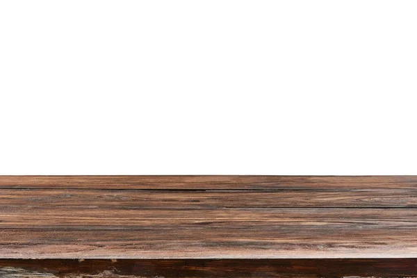 白い背景に古い質感のオーク材のテーブルを空にし 製品やものを表示してモンタージュします フィールドの深さを作成するために使用されるフォーカススタッキング — ストック写真