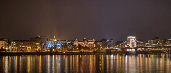 Panoramic Landscape Beautiful Night View Lighted Historical Part Chain Bridge — Stock Photo, Image