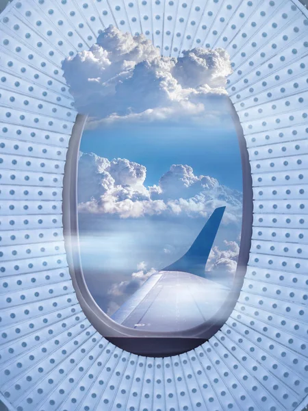 Aircraft Windows Frame Stadium Roof Beautiful Aerial View Clear Blue — Stock Photo, Image