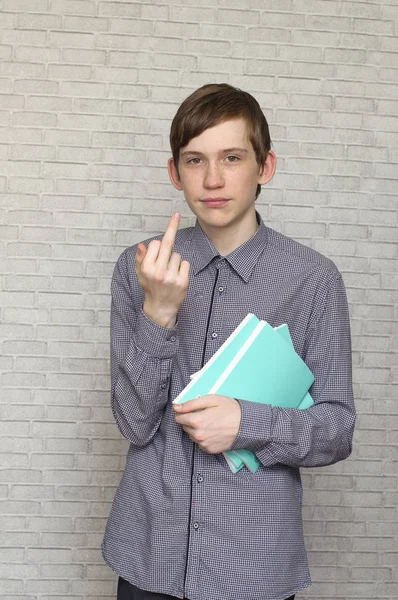 Portrait Young Russian Guy Showing Fak — Stock Photo, Image