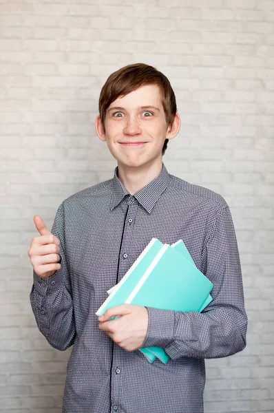 Portrait Young Russian Man Brick Wall — Stock Photo, Image