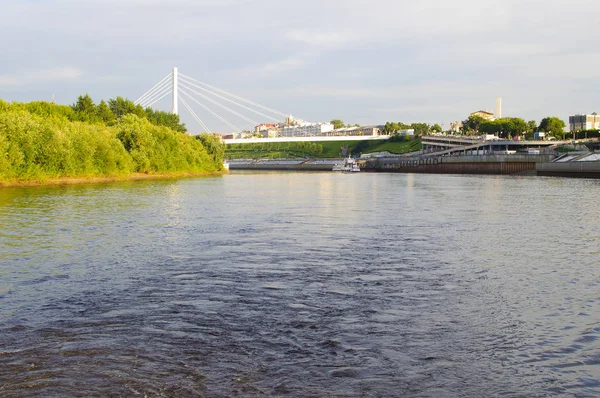 Suspension Bridge Tura River Embankment Tyumen Russia — Stock Photo, Image