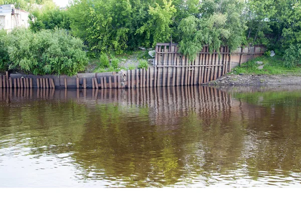 Umocnienie Brzegu Rzeki Tyumen Federacja Rosyjska — Zdjęcie stockowe