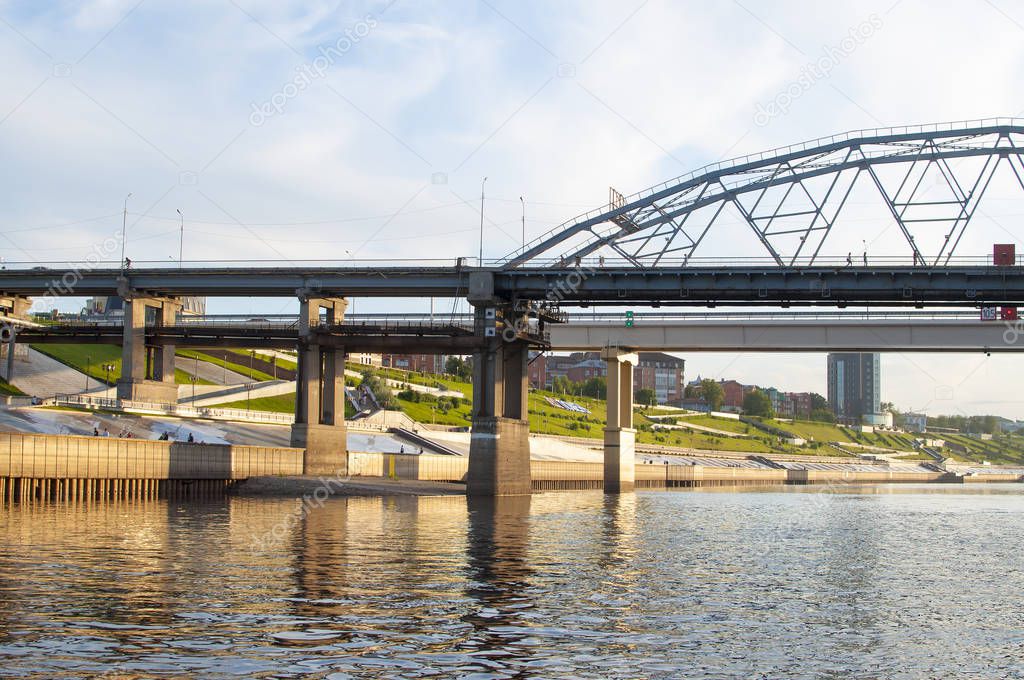 Part of a structure of the bridge through the Tura River in Tyumen, Russia