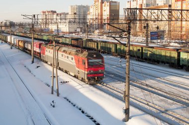 On January 19, 2019, Tyumen, Russia: Houses along railway tracks.