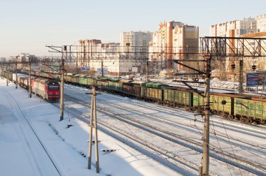 On January 19, 2019, Tyumen, Russia: Houses along railway tracks.