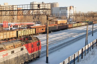 On January 19, 2019, Tyumen, Russia: Houses along railway tracks.