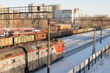 On January 19, 2019, Tyumen, Russia: Houses along railway tracks.