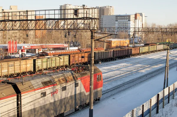 On January 19, 2019, Tyumen, Russia: Houses along railway tracks.