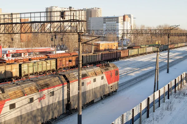 On January 19, 2019, Tyumen, Russia: Houses along railway tracks.