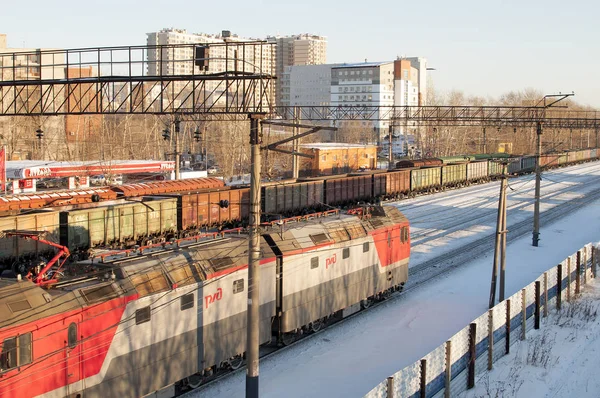 On January 19, 2019, Tyumen, Russia: Houses along railway tracks.