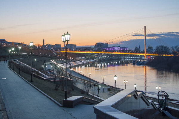 Tyumen, Russia, on April 19, 2019: A spring high water on the em