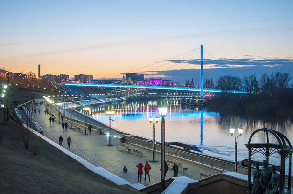 Tyumen, Russia, on April 19, 2019: A spring high water on the em