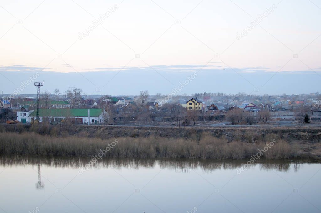 Tyumen, Russia, on April 19, 2019: Low building of a part over t