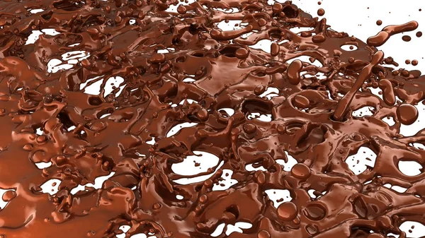 Σοκολάτα Καφέ Κακάο Πιτσιλιές Και Σταγονίδια Λευκό Απόδοση Τρισδιάστατη Απεικόνιση — Φωτογραφία Αρχείου