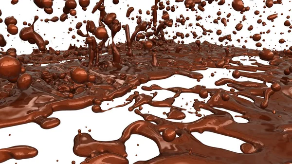 Chocolate Derretido Salpicos Café Cacau Gotículas Branco Renderização Ilustração — Fotografia de Stock