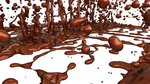 Gesmolten Chocolade Cacao Koffie Spatten Druppels Wit Render Illustratie — Stockfoto