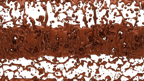 融化的巧克力或可可咖啡溅在白色的水滴 — 图库照片