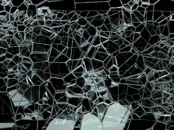 Pieces of shattered or cracked glass on black, 3d illustration; 3d rendering