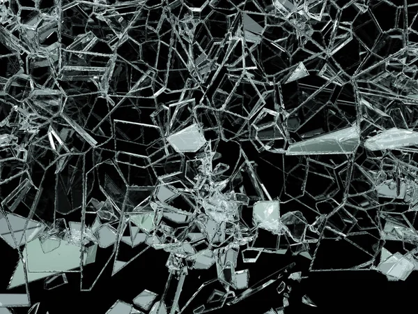 Pieces of splitted or cracked glass on black, 3d illustration; 3d rendering