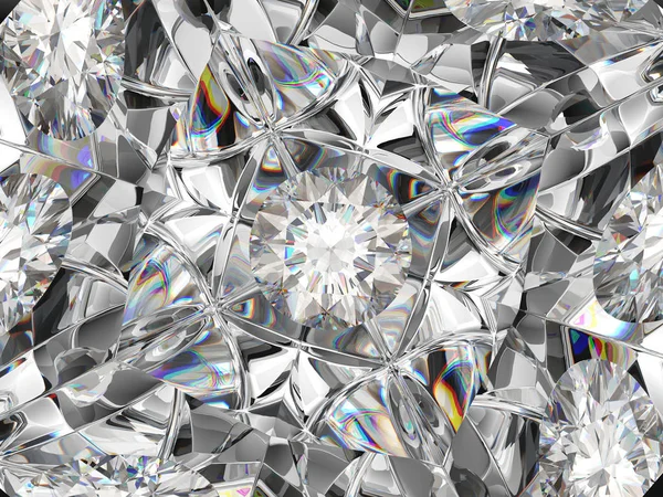 Diamond Ακραίες Closeup Και Εφέ Καλειδοσκόπιο Κάτοψη Του Γύρου Πολύτιμων — Φωτογραφία Αρχείου