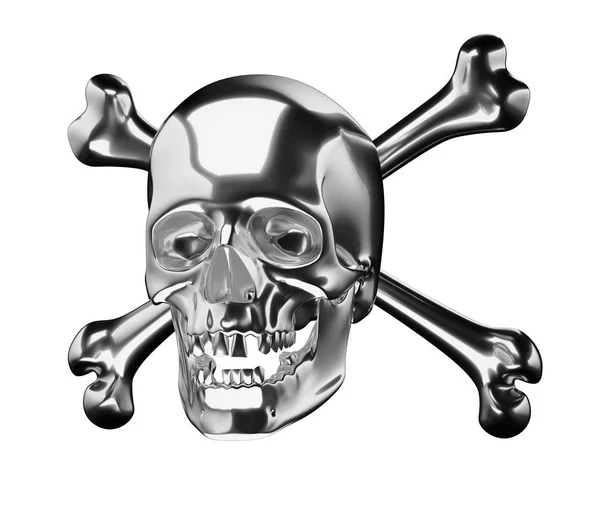 Silver Skull Cross Bones Totenkopf Isolated White Render Illustration — Stock Photo, Image