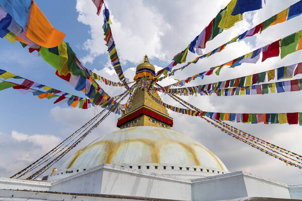 Boudhanath Stupa in Kathmandu, Nepal. Buddhist stupa of Boudha Stupa is one of the largest stupas in the world