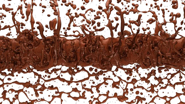 Çikolata Veya Kakao Kahve Sıçraması Beyaz Üzerine Damlacıklar Render Çizim — Stok fotoğraf