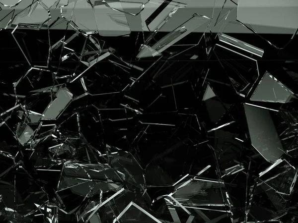 Pieces of splitted or cracked glass on black, 3d illustration; 3d rendering