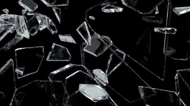 Glas Gebroken Gebroken Slow Motion Alpha Mat Render Animatie — Stockvideo