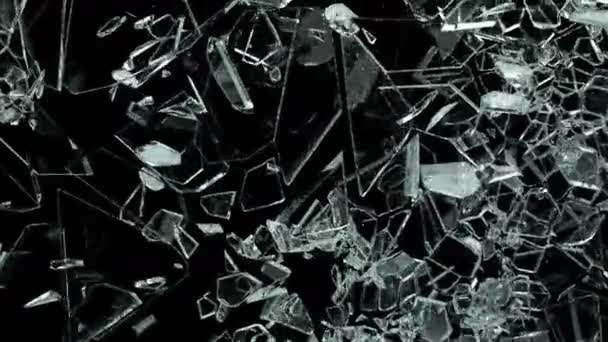 Pieces Destructed Shattered Glass Slow Motion Alpha Matte — Stock Video