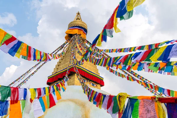 Boudhanath Stupa Och Böneflaggor Katmandu Nepal Buddhistiska Dumheter Boudha Stupa — Stockfoto