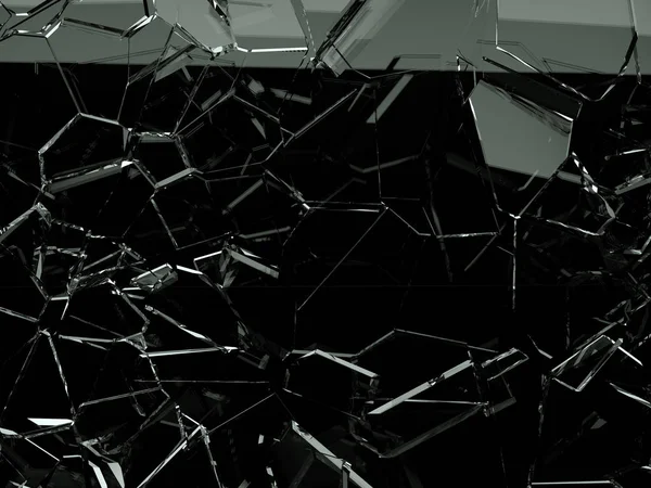 黒地では 分割またはひびの入ったガラスの破片 イラスト3 レンダリング — ストック写真