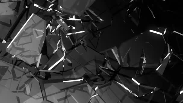 黒い背景に壊れたガラスの黒と白のビュー — ストック動画