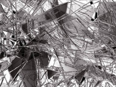 Kırık ya da beyaz, kırık cam parçaları 3d çizim; 3D render