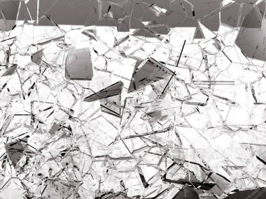 Beyaz, bölünmüş veya kırık cam parçaları 3d çizim; 3D render