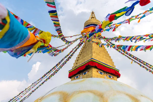 Boudhanath Stupa Och Böneflaggor Katmandu Nepal Buddhistiska Dumheter Boudha Stupa — Stockfoto