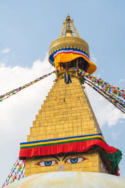 Boudhanath Stupa Και Σημαίες Προσευχής Στο Κατμαντού Του Νεπάλ Βουδιστική — Φωτογραφία Αρχείου