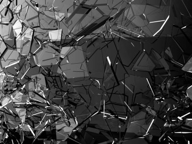 Kırık veya siyah, kırık cam parçaları 3d çizim; 3D render