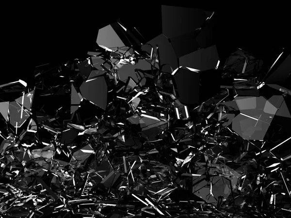 Pieces of glass broken or cracked on black, 3d illustration; 3d rendering